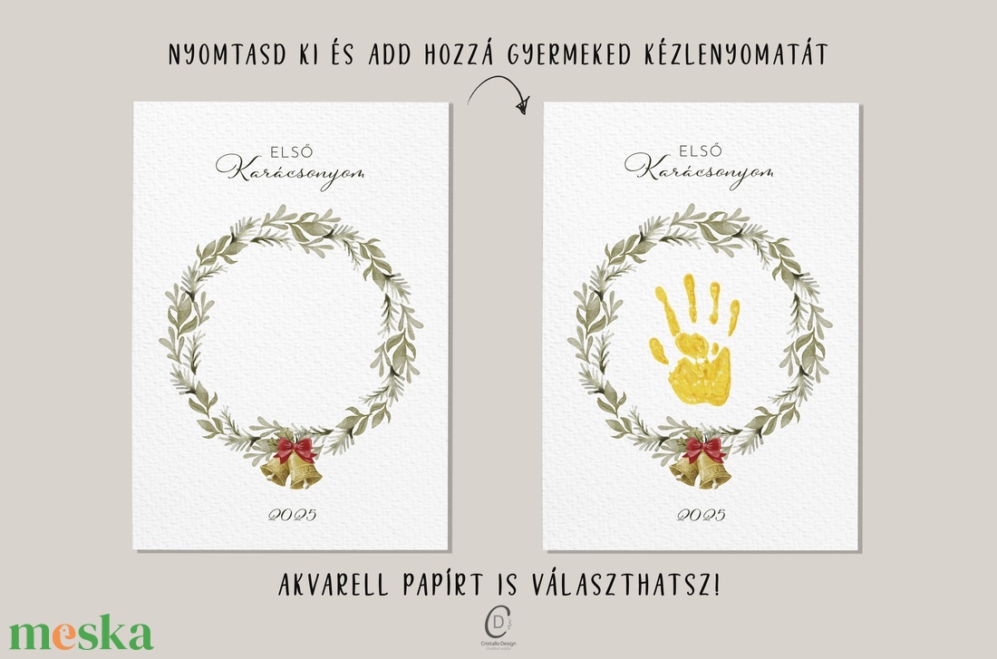 Karácsonyi ajándék, egyedi kézlenyomatos poszter, első karácsony - karácsony - karácsonyi lakásdekoráció - karácsonyi lakásdíszek - Meska.hu
