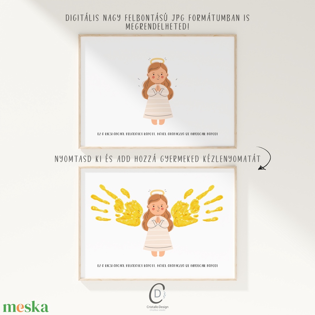 Karácsonyi ajándék, angyalkás kézlenyomatos poszter - karácsony - karácsonyi lakásdekoráció - karácsonyi lakásdíszek - Meska.hu