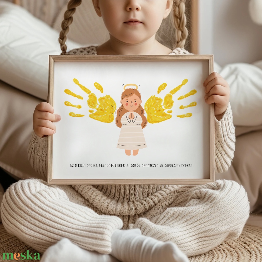 Karácsonyi ajándék, angyalkás kézlenyomatos poszter - karácsony - karácsonyi lakásdekoráció - karácsonyi lakásdíszek - Meska.hu