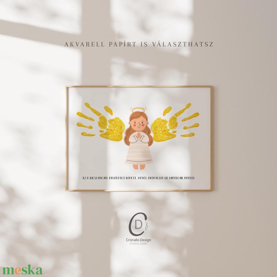 Karácsonyi ajándék, angyalkás kézlenyomatos poszter - karácsony - karácsonyi lakásdekoráció - karácsonyi lakásdíszek - Meska.hu