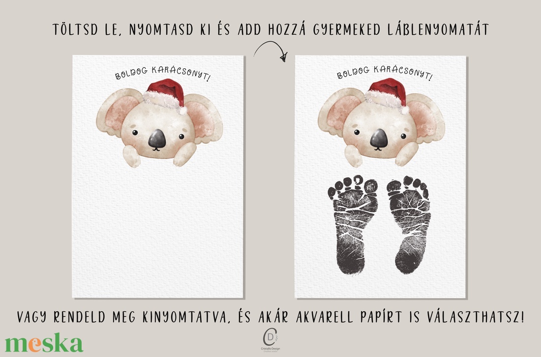 Karácsonyi ajándék, koala macis láblenyomatos poszter - otthon & életmód - dekoráció - kép & falikép - poszter - Meska.hu