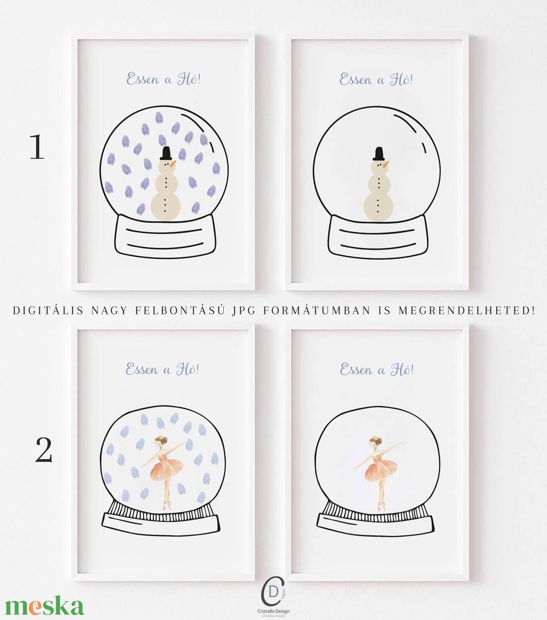 Ujjlenyomat kép, hógömb, tél, karácsonyi ajándék poszter - karácsony - karácsonyi lakásdekoráció - karácsonyi lakásdíszek - Meska.hu