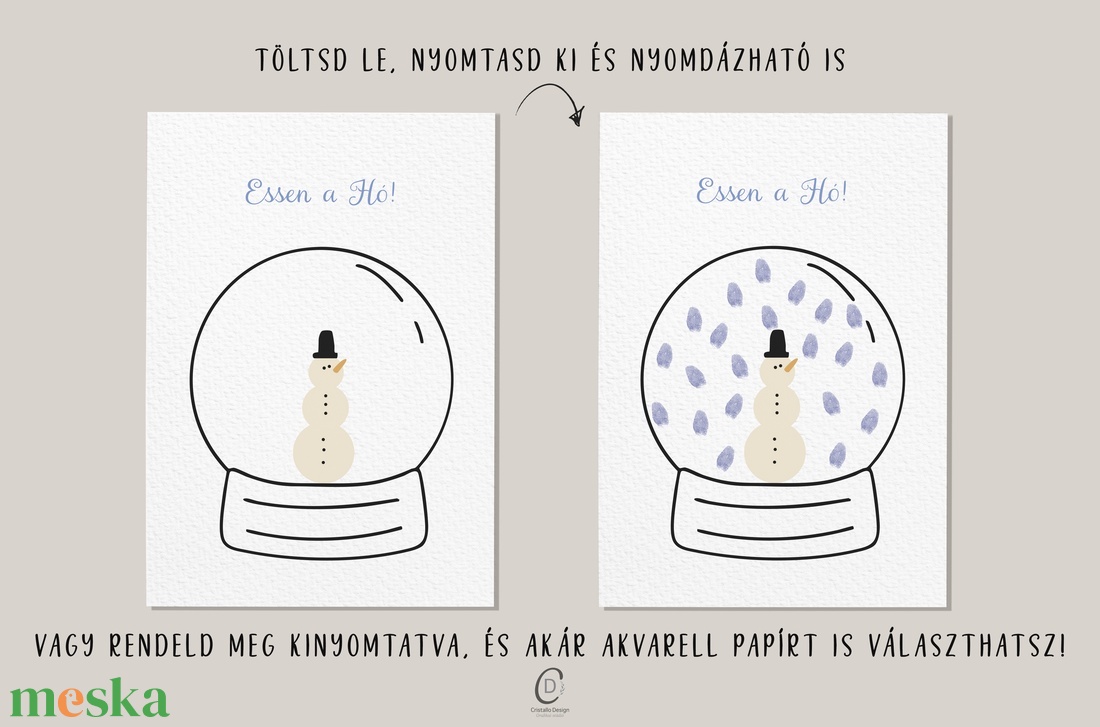 Ujjlenyomat kép, hógömb, tél, karácsonyi ajándék poszter - karácsony - karácsonyi lakásdekoráció - karácsonyi lakásdíszek - Meska.hu
