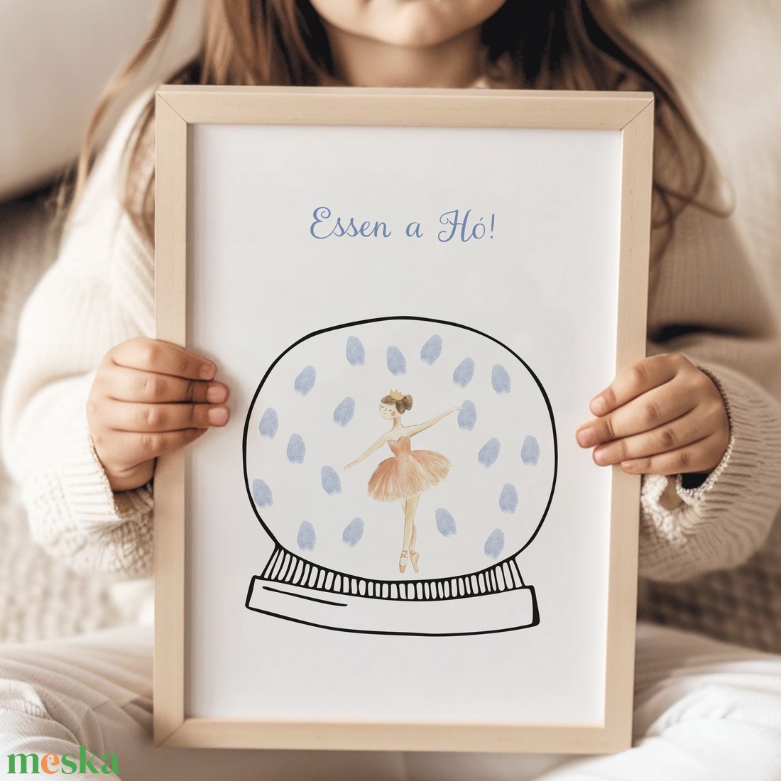 Ujjlenyomat kép, hógömb, tél, karácsonyi ajándék poszter - karácsony - karácsonyi lakásdekoráció - karácsonyi lakásdíszek - Meska.hu