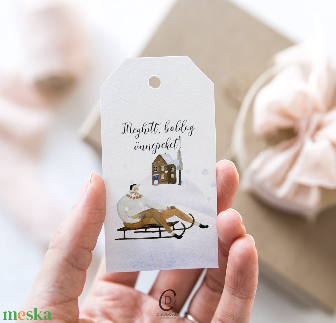 Karácsonyi ajándékkísérő, téli ajándékátadó kártya szett 5 db - karácsony - karácsonyi ajándékozás - karácsonyi képeslap, üdvözlőlap, ajándékkísérő - Meska.hu