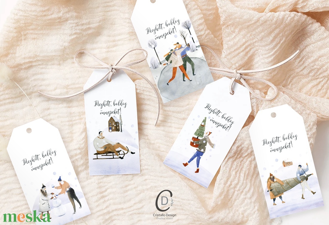 Karácsonyi ajándékkísérő, téli ajándékátadó kártya szett 5 db - karácsony - karácsonyi ajándékozás - karácsonyi képeslap, üdvözlőlap, ajándékkísérő - Meska.hu