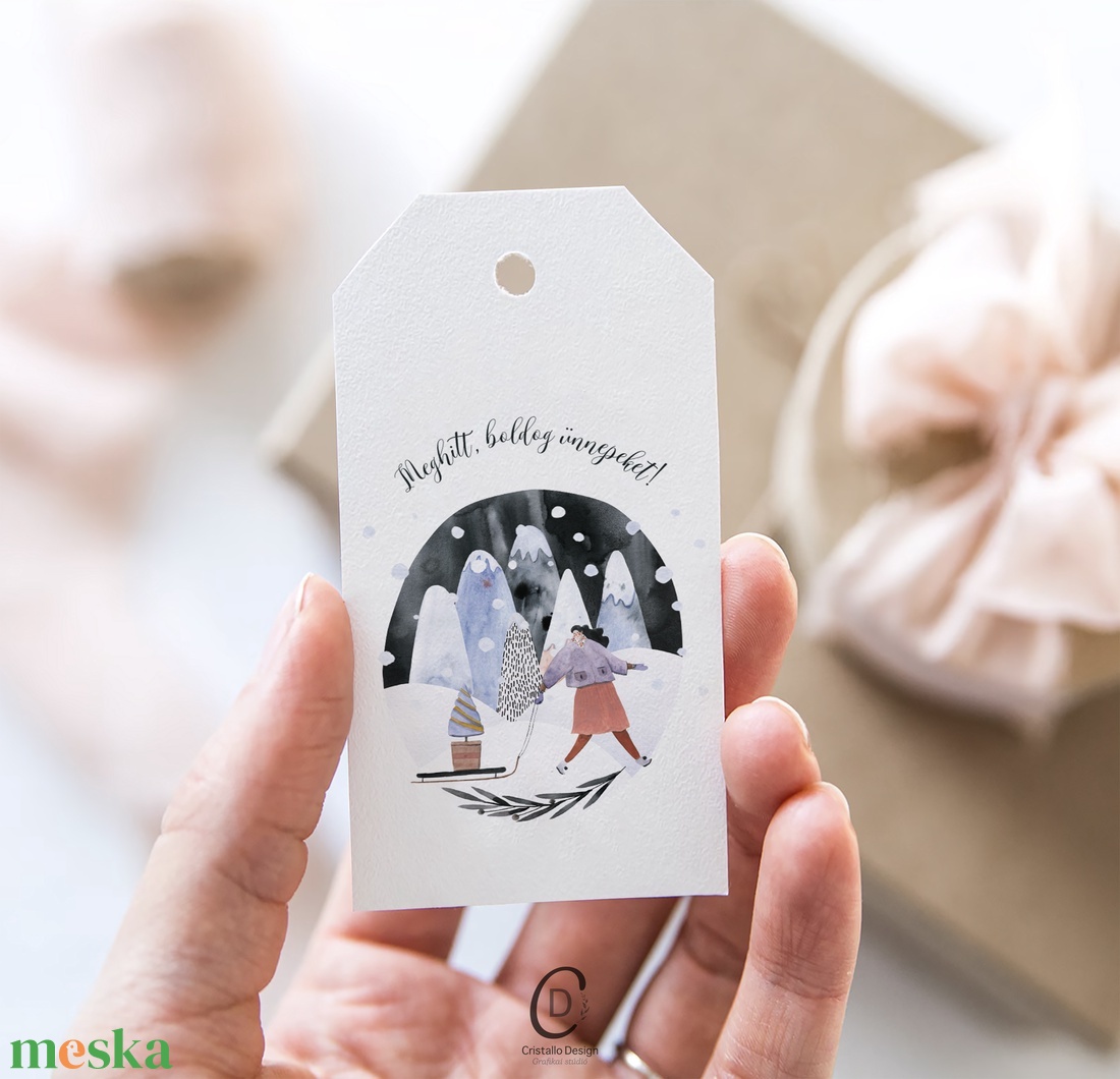 Karácsonyi ajándékkísérő, téli ajándékátadó kártya szett 5 db - karácsony - karácsonyi ajándékozás - karácsonyi képeslap, üdvözlőlap, ajándékkísérő - Meska.hu