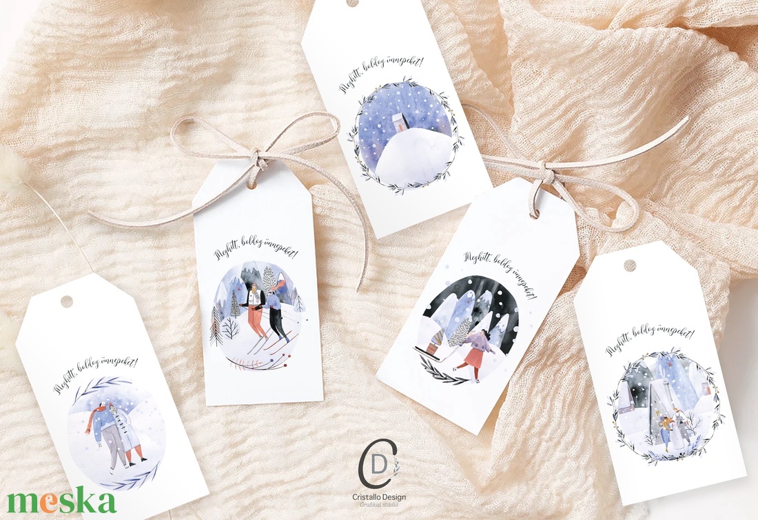 Karácsonyi ajándékkísérő, téli ajándékátadó kártya szett 5 db - karácsony - karácsonyi ajándékozás - karácsonyi képeslap, üdvözlőlap, ajándékkísérő - Meska.hu