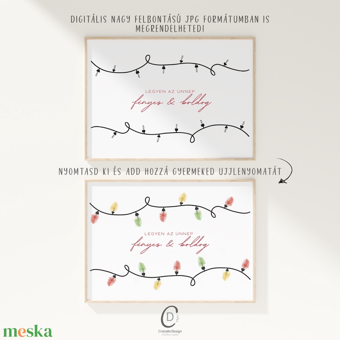 Ujjlenyomat kép, fényfüzérek, karácsonyi égősor, ajándék poszter - karácsony - karácsonyi lakásdekoráció - karácsonyi fénydekoráció - Meska.hu