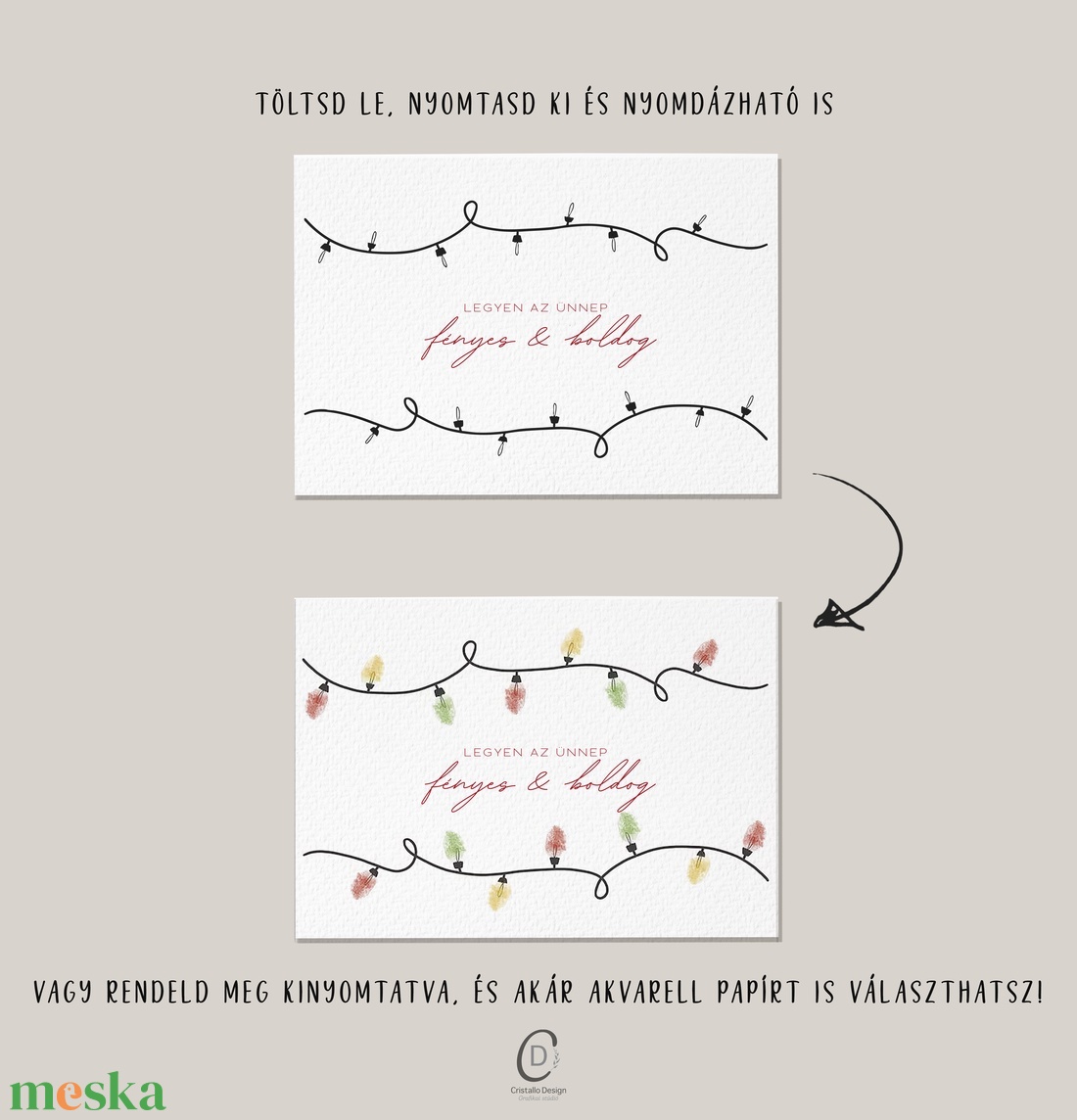 Ujjlenyomat kép, fényfüzérek, karácsonyi égősor, ajándék poszter - karácsony - karácsonyi lakásdekoráció - karácsonyi fénydekoráció - Meska.hu