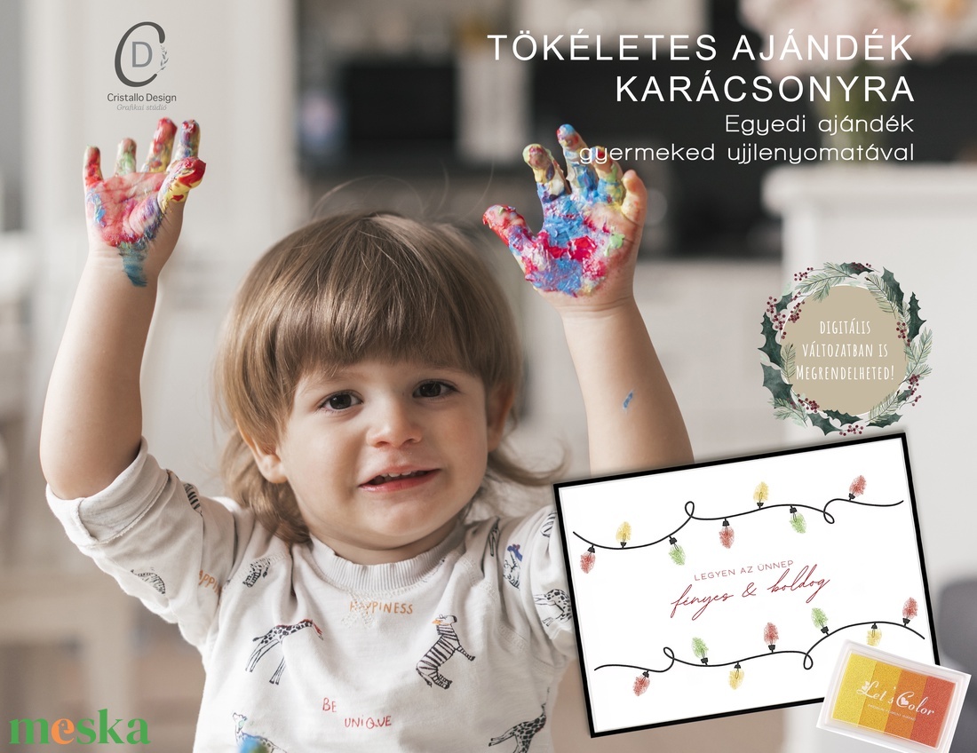 Ujjlenyomat kép, fényfüzérek, karácsonyi égősor, ajándék poszter - karácsony - karácsonyi lakásdekoráció - karácsonyi fénydekoráció - Meska.hu