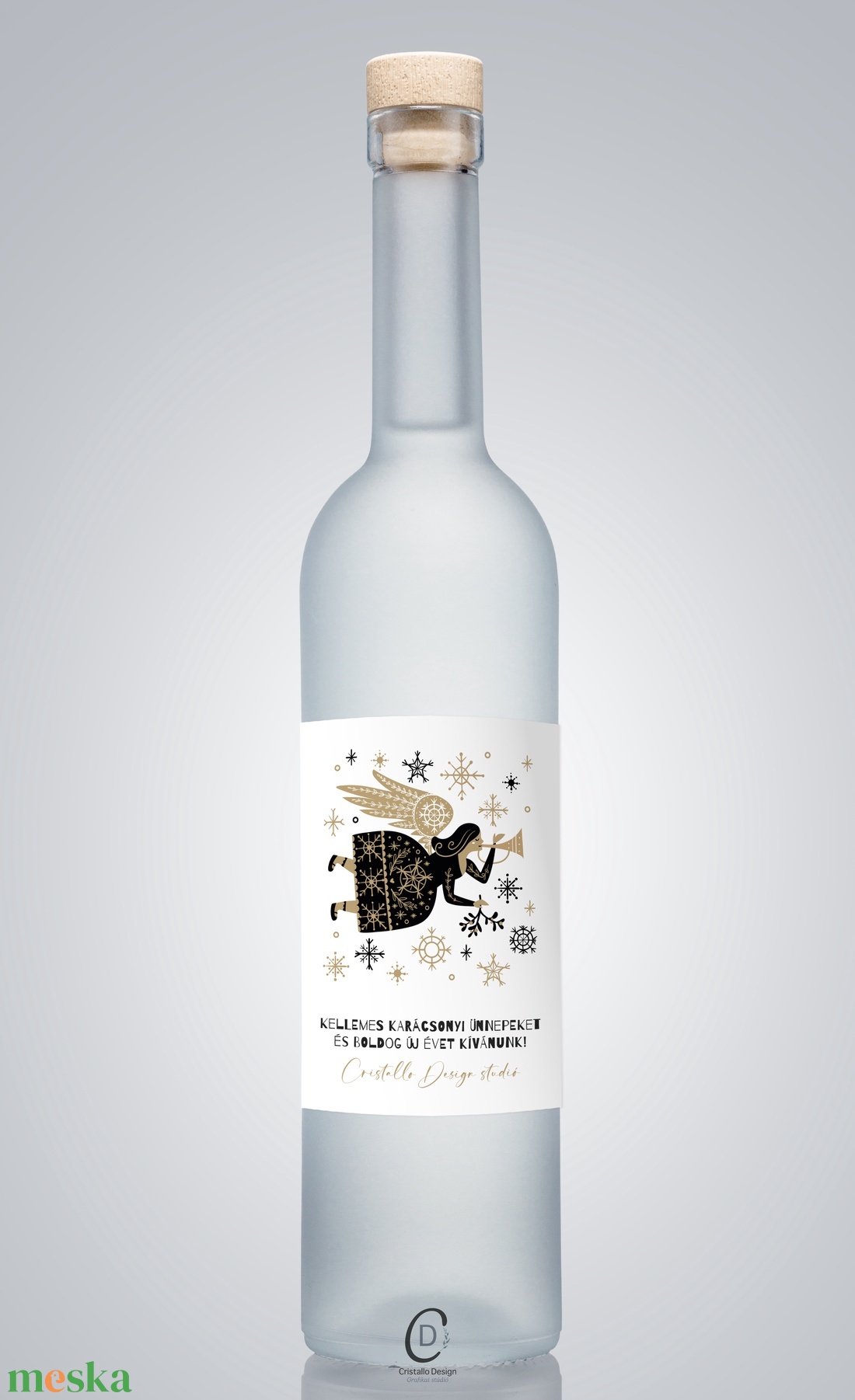Karácsonyi borospalack címke, pálinkás címke, angyalos ajándékátadó, egyedi italos üveg matrica - élelmiszer - öntapadós címke - Meska.hu