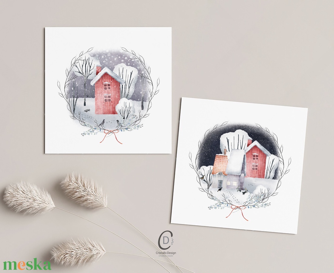 Karácsonyi képeslap, erdei állatos kinyitható üdvözlőlap, ajándékkísérő szett 2 db - karácsony - karácsonyi ajándékozás - karácsonyi képeslap, üdvözlőlap, ajándékkísérő - Meska.hu