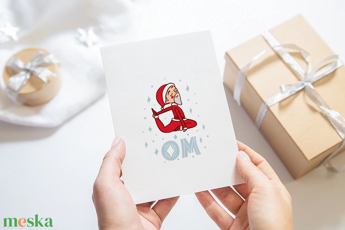 Karácsonyi képeslap, ajándékkísérő, üdvözlőlap, jógázó Mikulás - karácsony - karácsonyi ajándékozás - karácsonyi képeslap, üdvözlőlap, ajándékkísérő - Meska.hu