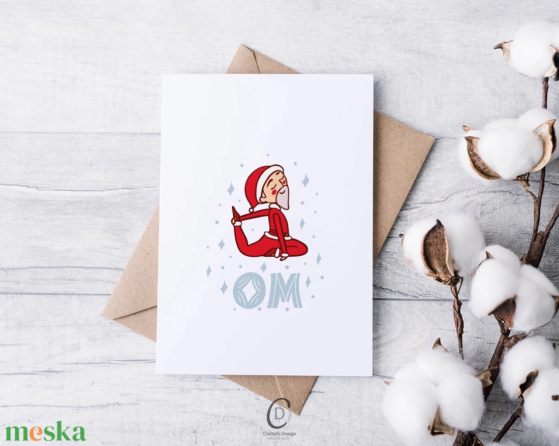 Karácsonyi képeslap, ajándékkísérő, üdvözlőlap, jógázó Mikulás - karácsony - karácsonyi ajándékozás - karácsonyi képeslap, üdvözlőlap, ajándékkísérő - Meska.hu