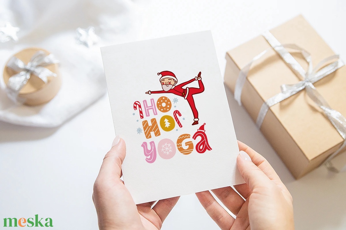 Karácsonyi képeslap, ajándékkísérő, üdvözlőlap, jógázó Mikulás - karácsony - karácsonyi ajándékozás - karácsonyi képeslap, üdvözlőlap, ajándékkísérő - Meska.hu