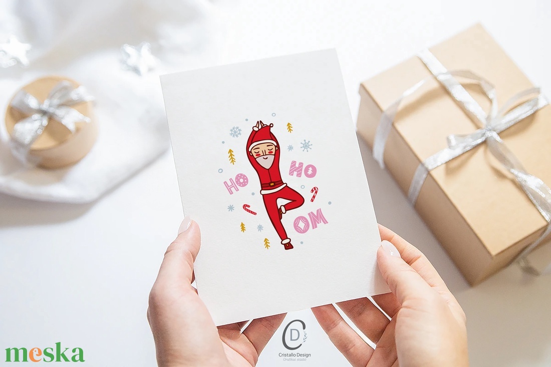 Karácsonyi képeslap, ajándékkísérő, üdvözlőlap, jógázó Mikulás - karácsony - karácsonyi ajándékozás - karácsonyi képeslap, üdvözlőlap, ajándékkísérő - Meska.hu