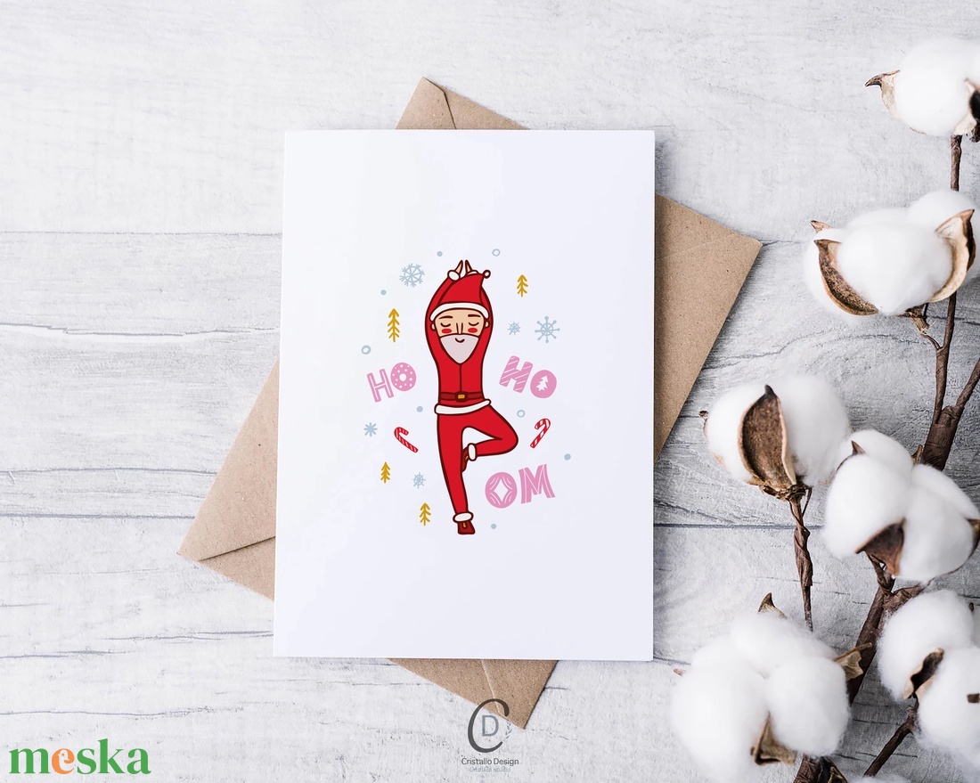 Karácsonyi képeslap, ajándékkísérő, üdvözlőlap, jógázó Mikulás - karácsony - karácsonyi ajándékozás - karácsonyi képeslap, üdvözlőlap, ajándékkísérő - Meska.hu