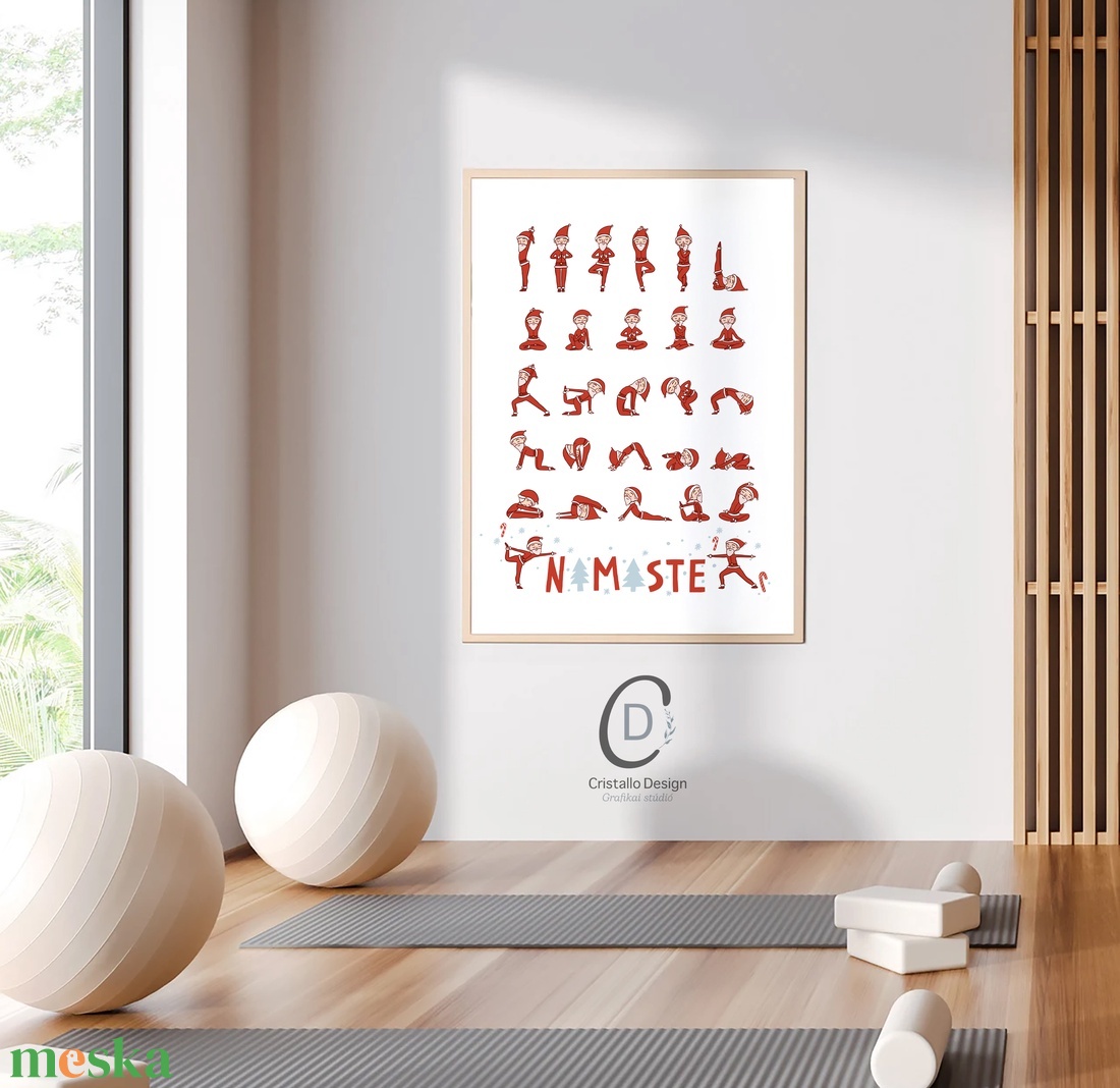 Karácsonyi poszter, falikép, jógapózok, Mikulásos - karácsony - karácsonyi lakásdekoráció - karácsonyi lakásdíszek - Meska.hu