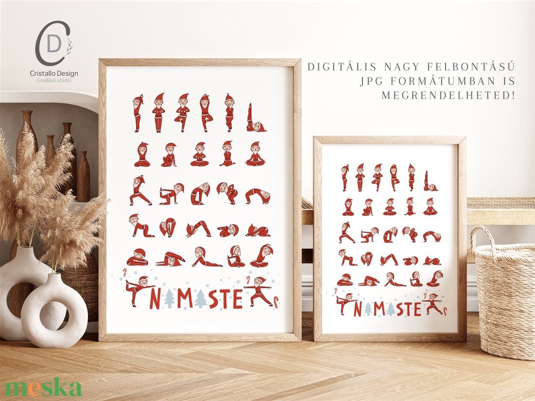 Karácsonyi poszter, falikép, jógapózok, Mikulásos - karácsony - karácsonyi lakásdekoráció - karácsonyi lakásdíszek - Meska.hu