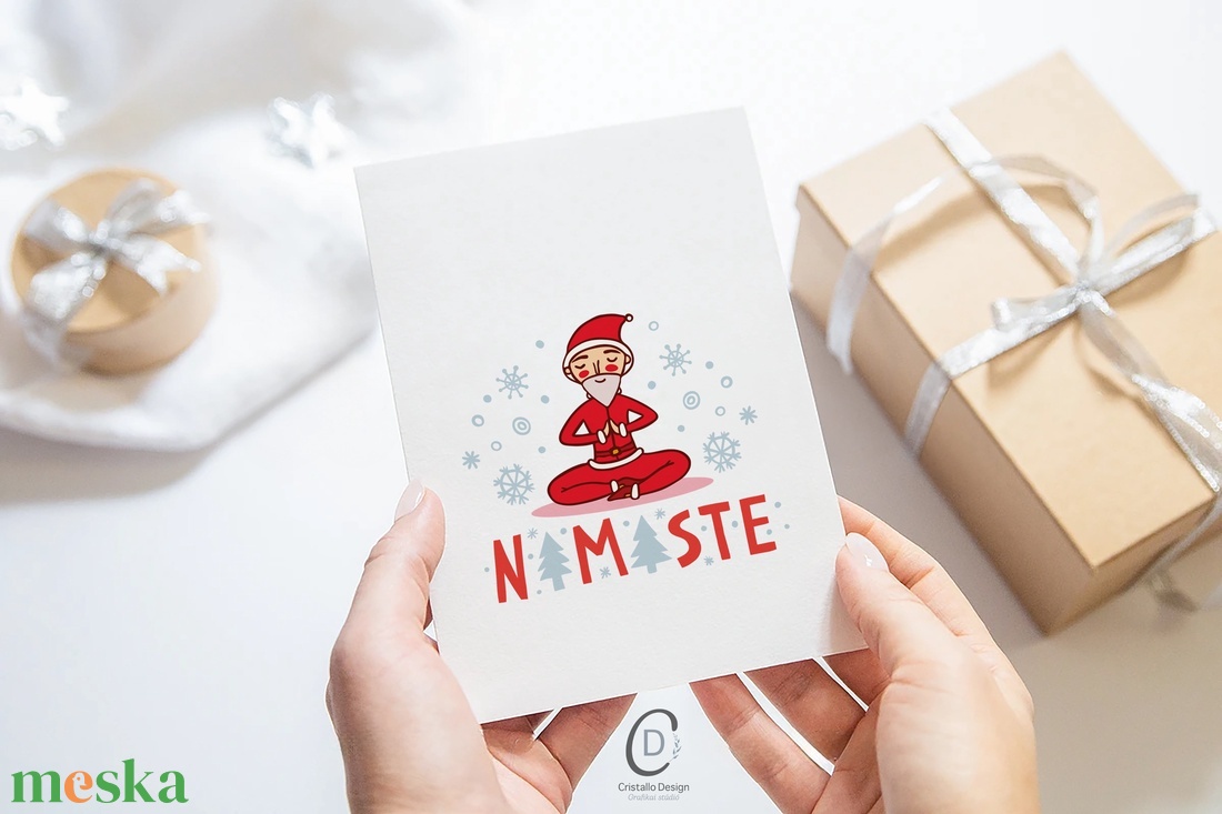 Karácsonyi képeslap, ajándékkísérő, üdvözlőlap, jógázó Mikulás - karácsony - karácsonyi ajándékozás - karácsonyi képeslap, üdvözlőlap, ajándékkísérő - Meska.hu