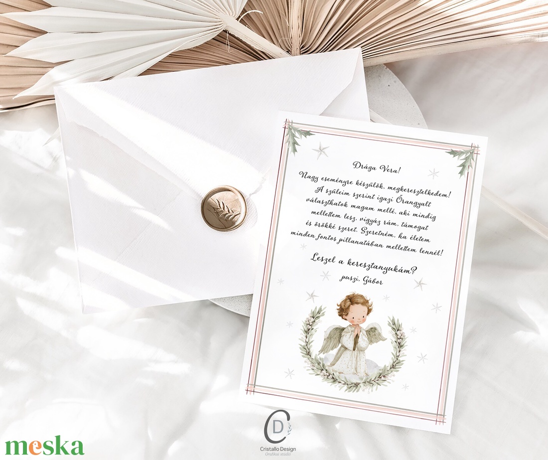 Keresztszülő felkérő kártya, angyalkás, téli ajándékkísérő - baba - mama - keresztelő kellékek - keresztszülő felkérő - Meska.hu