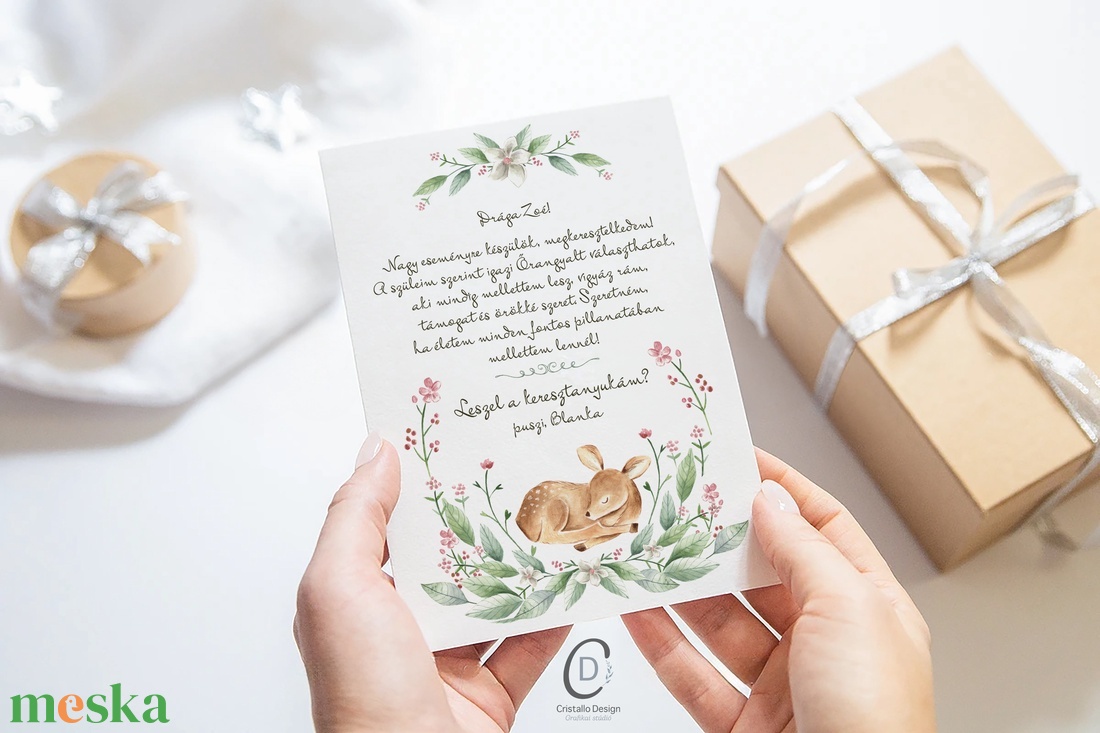 Keresztszülő felkérő kártya, személyre szabott, őzikés ajándékkísérő - játék & sport - keresztelőajándékok - Meska.hu