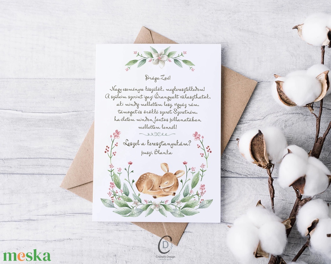 Keresztszülő felkérő kártya, személyre szabott, őzikés ajándékkísérő - játék & sport - keresztelőajándékok - Meska.hu