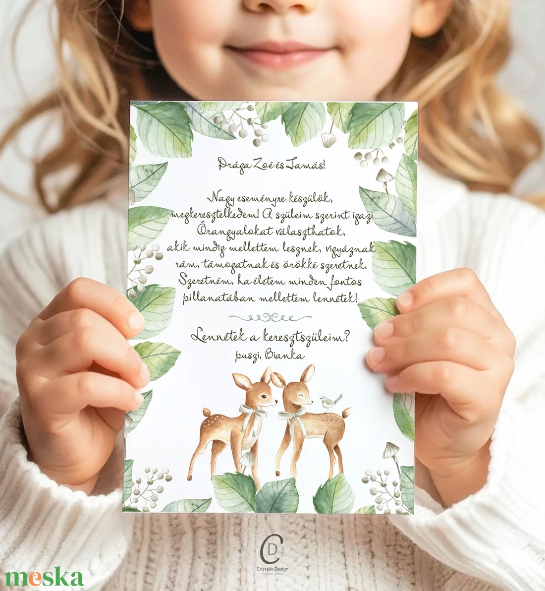 Keresztszülő felkérő kártya, személyre szabott, őzikés ajándékkísérő - játék & sport - keresztelőajándékok - Meska.hu