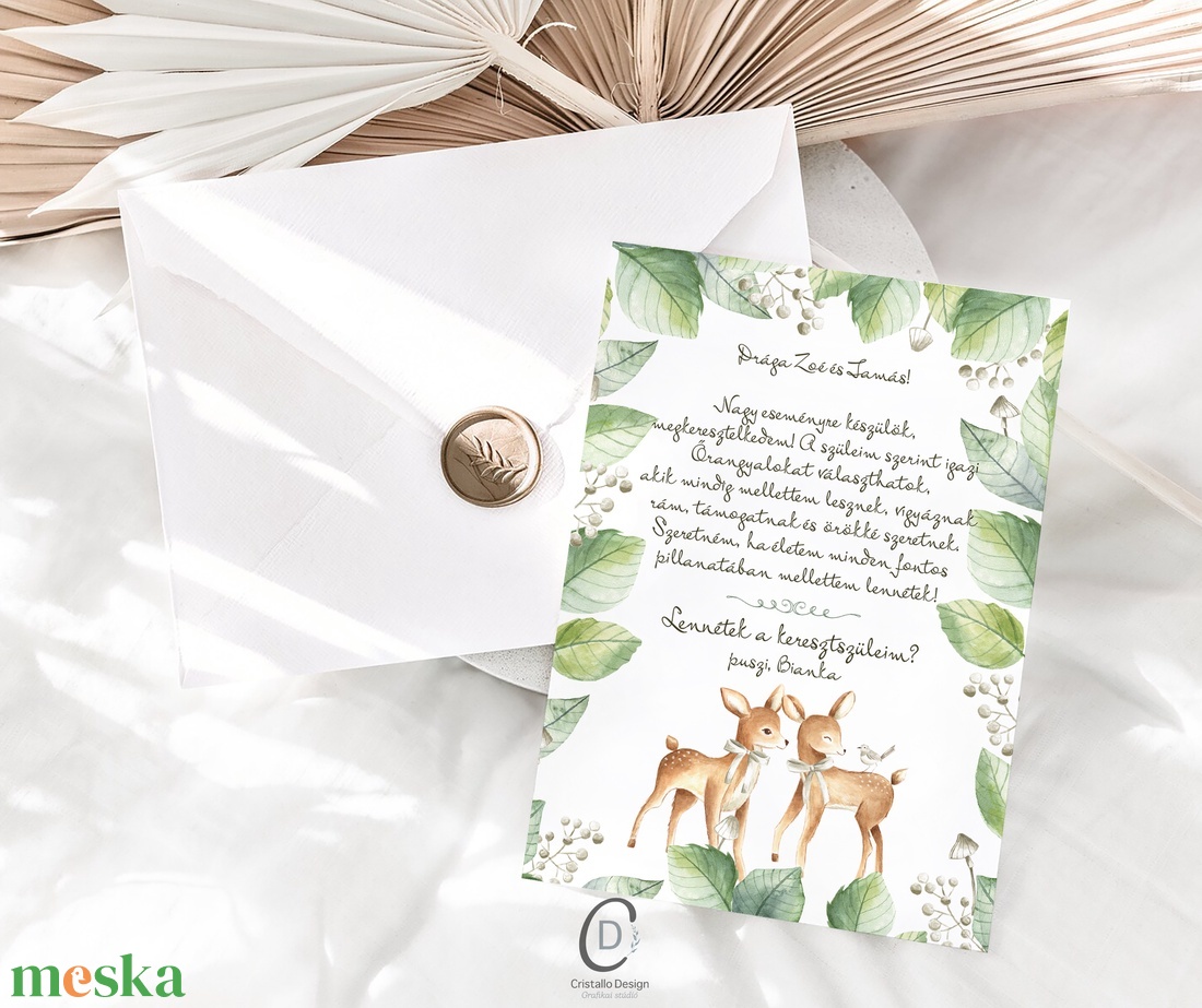 Keresztszülő felkérő kártya, személyre szabott, őzikés ajándékkísérő - játék & sport - keresztelőajándékok - Meska.hu
