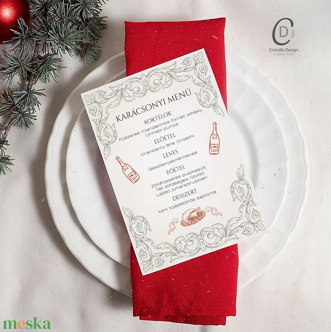 Karácsonyi menükártya, étlap, itallap - karácsony - karácsonyi lakásdekoráció - ünnepi asztaldekoráció - Meska.hu