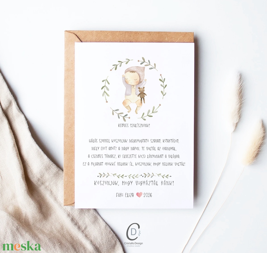 Személyre szóló képeslap, köszönőajándék orvosnak, szülésznőnek, bábának, köszönőkártya, ajándékkísérő - otthon & életmód - papír, írószer - ajándékozás kellékei - képeslap, üdvözlőlap - Meska.hu