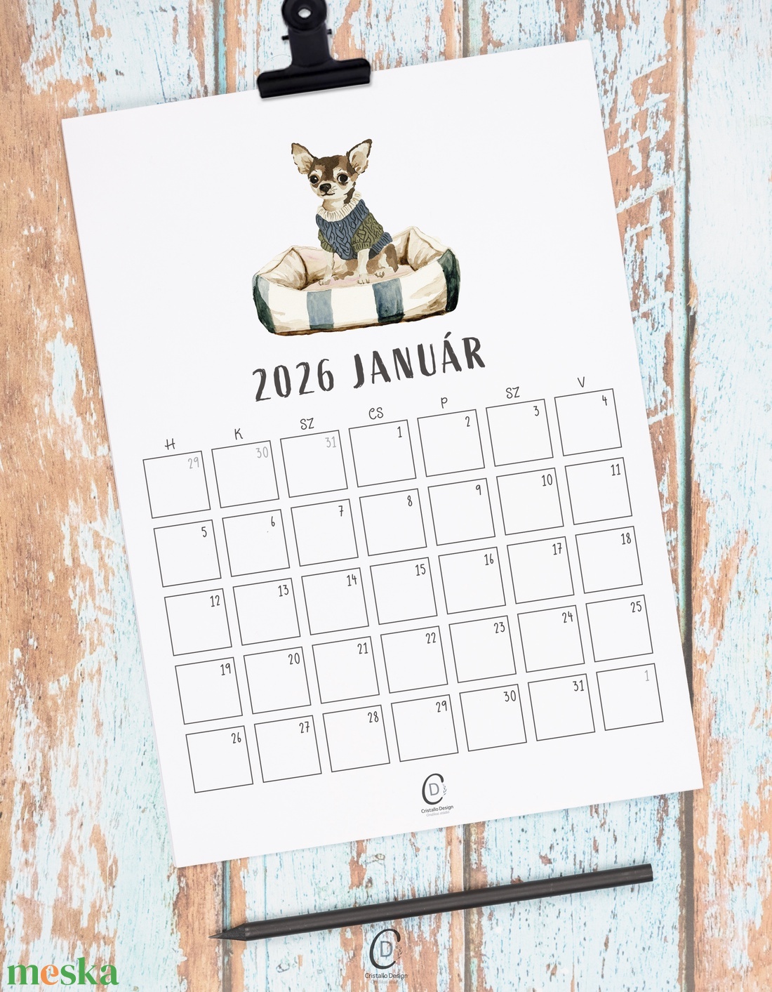 Falinaptár 2026, kutyás, havi tervező - otthon & életmód - papír, írószer - naptár & tervező - Meska.hu