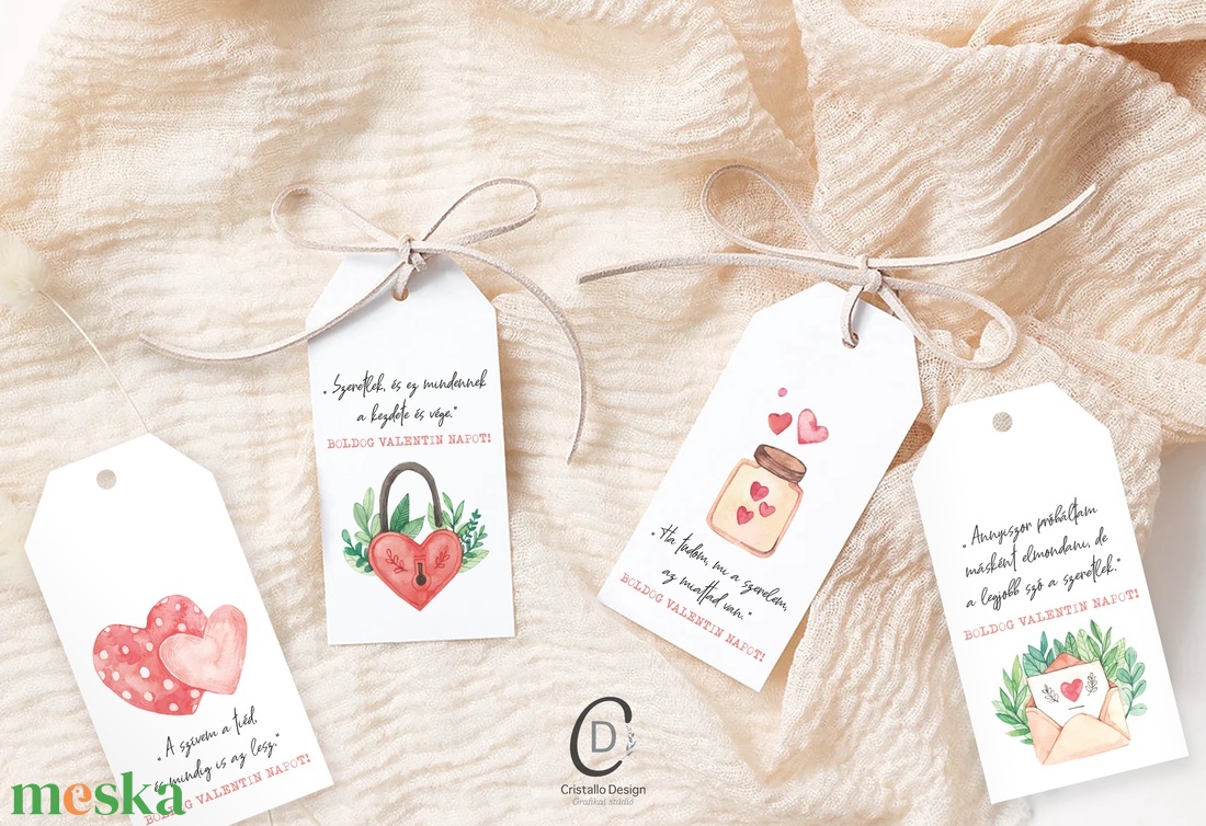 Valentin napi idézetes ajándékkísérő, szívecskés ajándékátadó kártya szett 4 db - otthon & életmód - papír, írószer - ajándékozás kellékei - ajándékkísérő - Meska.hu