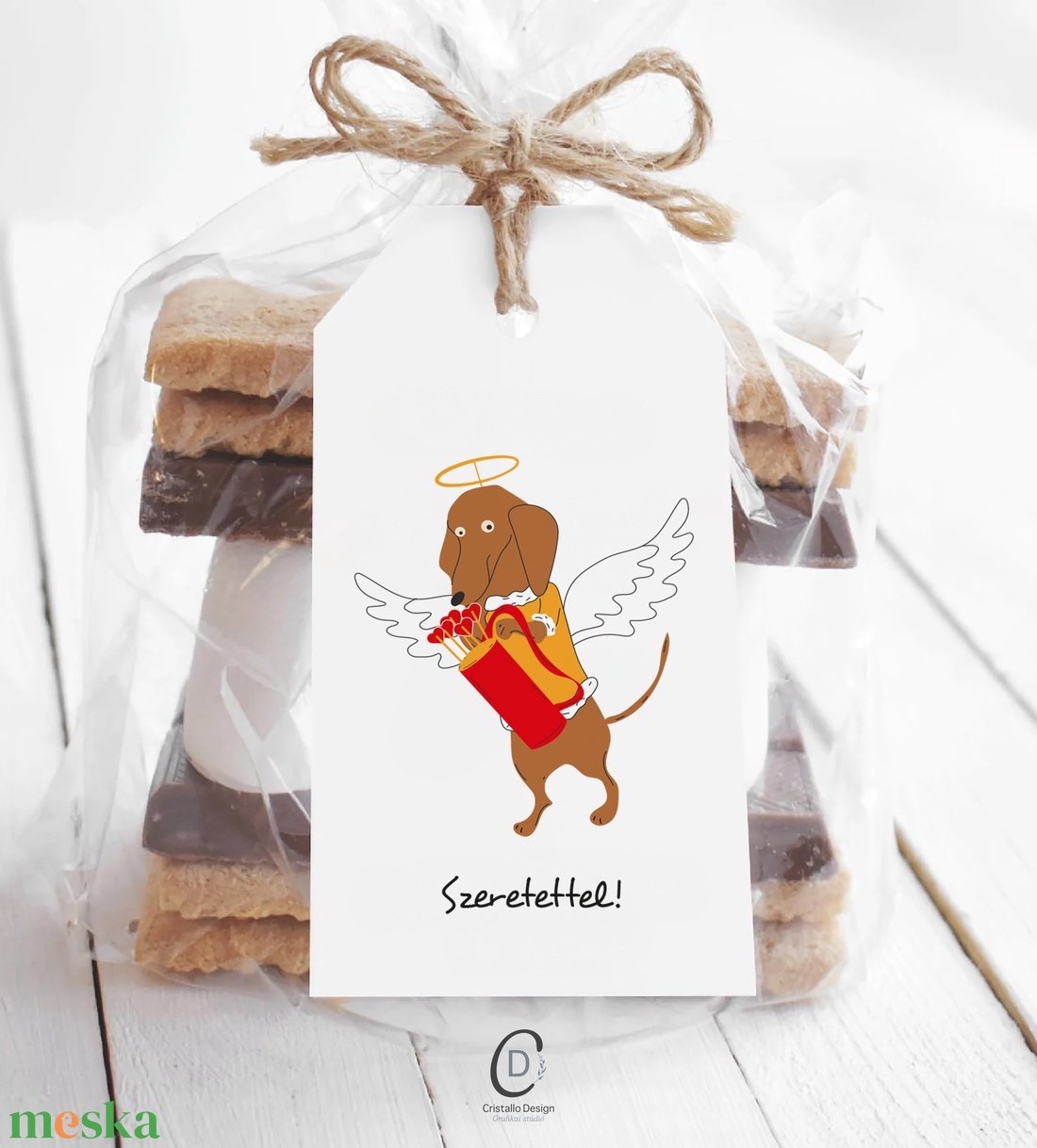 Valentin napi ajándékkísérő, tacskós ajándékátadó kártya szett 4 db - otthon & életmód - papír, írószer - ajándékozás kellékei - ajándékkísérő - Meska.hu