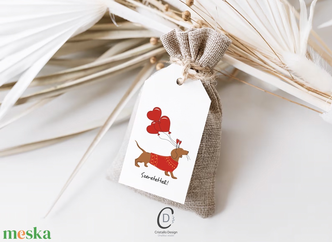 Valentin napi ajándékkísérő, tacskós ajándékátadó kártya szett 4 db - otthon & életmód - papír, írószer - ajándékozás kellékei - ajándékkísérő - Meska.hu