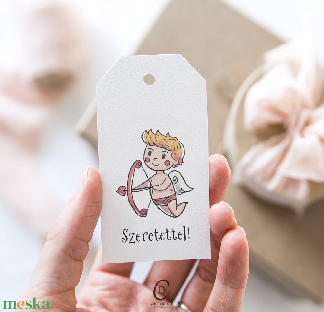 Valentin napra ajándékkísérő, Valentin napi angyal ajándékátadó kártya szett 4 db - otthon & életmód - papír, írószer - ajándékozás kellékei - ajándékkísérő - Meska.hu