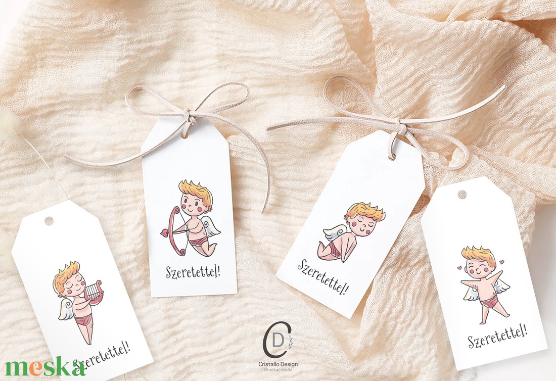 Valentin napra ajándékkísérő, Valentin napi angyal ajándékátadó kártya szett 4 db - otthon & életmód - papír, írószer - ajándékozás kellékei - ajándékkísérő - Meska.hu