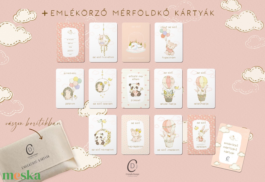 Mérföldkő kártya, erdei állatos emlékörző kártyák, baba box, 17 db - baba - mama - babafotózás - baba mérföldkő kártyák - Meska.hu