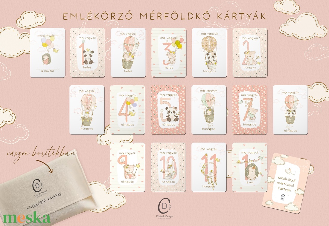 Mérföldkő kártya, erdei állatos emlékörző kártyák, baba box, 17 db - baba - mama - babafotózás - baba mérföldkő kártyák - Meska.hu