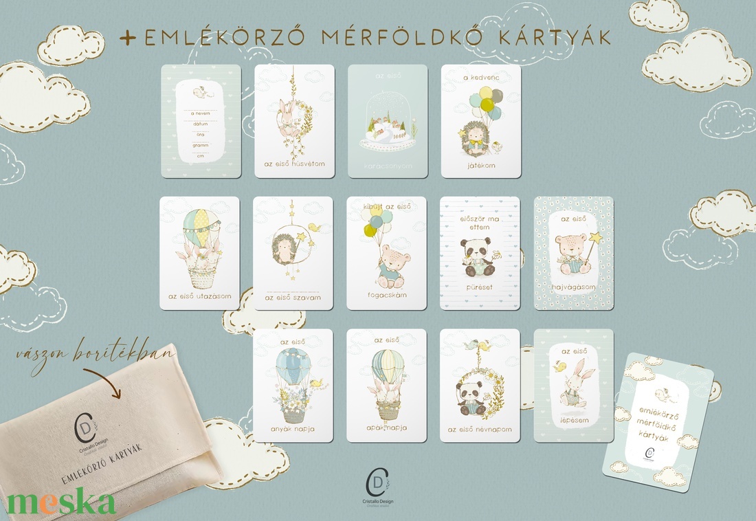 Mérföldkő kártya, erdei állatos emlékörző kártyák, baba box, 17 db - baba - mama - babalátogató ajándékcsomag - Meska.hu
