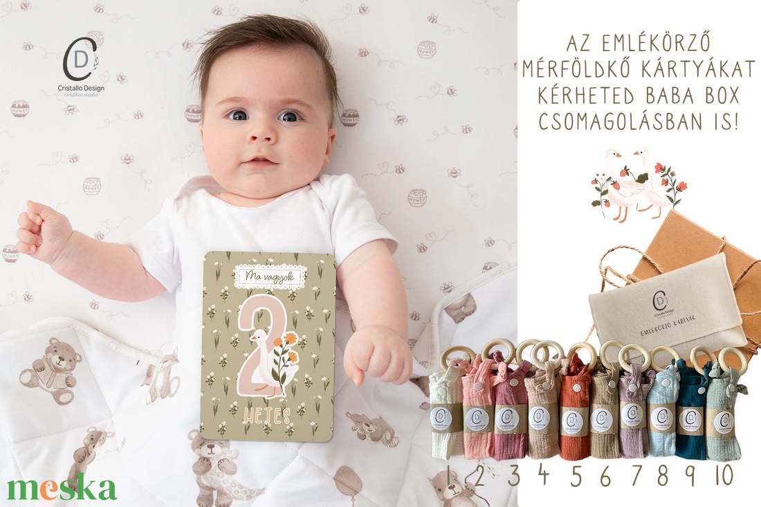 Mérföldkő kártya, kis libás emlékörző kártyák, baba box, 17 db - baba - mama - babafotózás - baba mérföldkő kártyák - Meska.hu