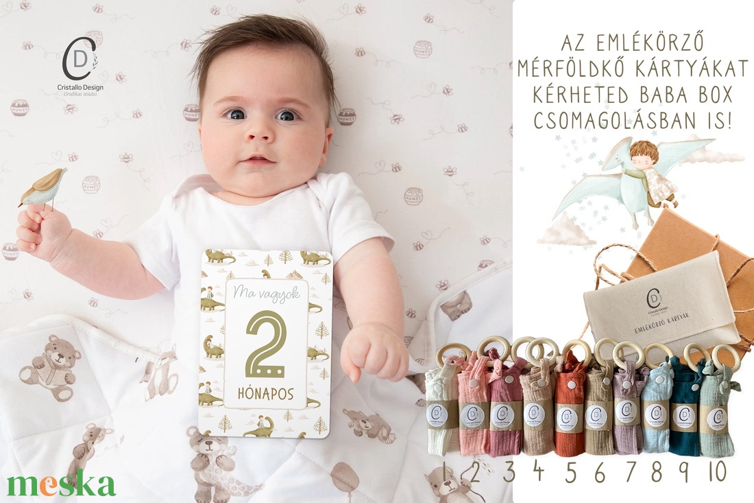 Mérföldkő kártya, dinos emlékörző kártyák, baba box, 17 db - baba - mama - babafotózás - baba mérföldkő kártyák - Meska.hu