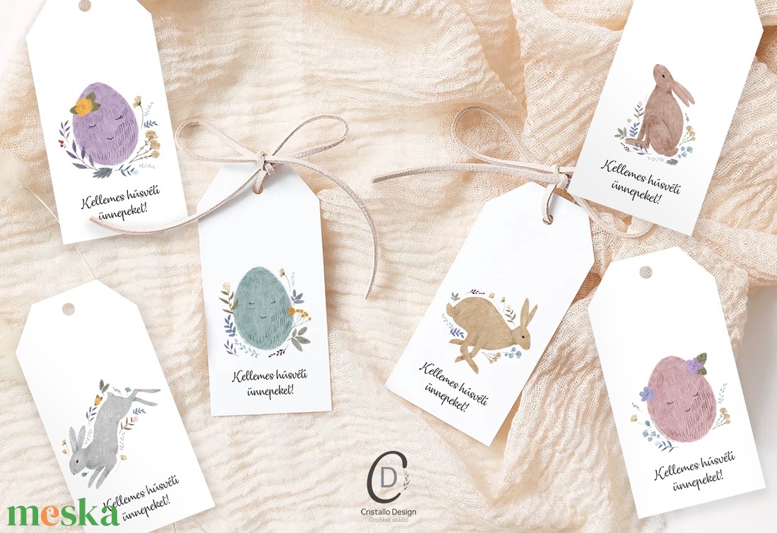 Húsvéti ajándékkísérő, tavaszi ajándékátadó címke szett 6 db - otthon & életmód - papír, írószer - ajándékozás kellékei - ajándékkísérő - Meska.hu