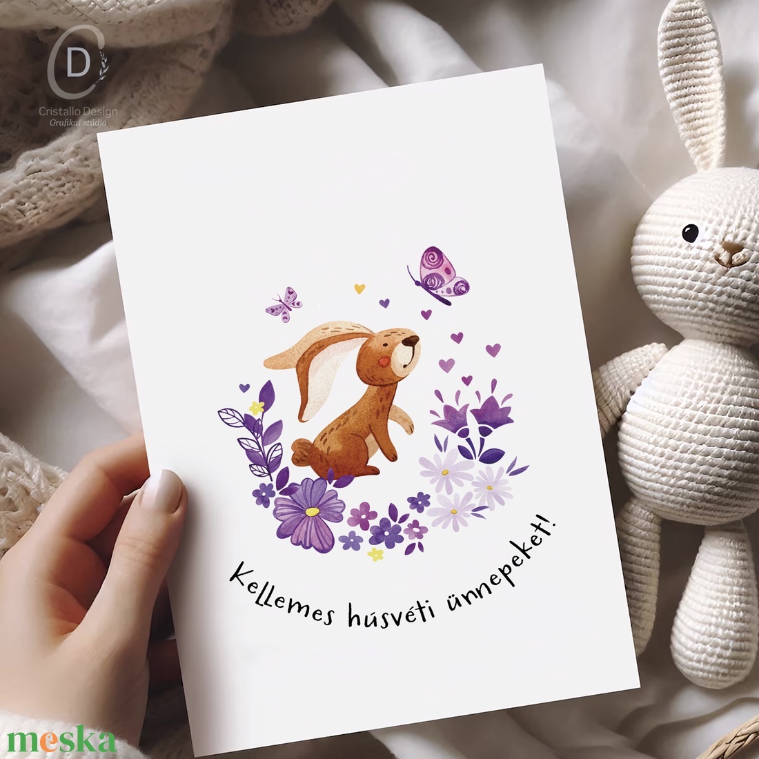 Húsvéti képeslapok, ajándékkísérő, nyuszis üdvözlőlap szett 5 db - ünnepi díszek, dekorációk - húsvéti díszek és dekorációk - húsvéti képeslapok - Meska.hu