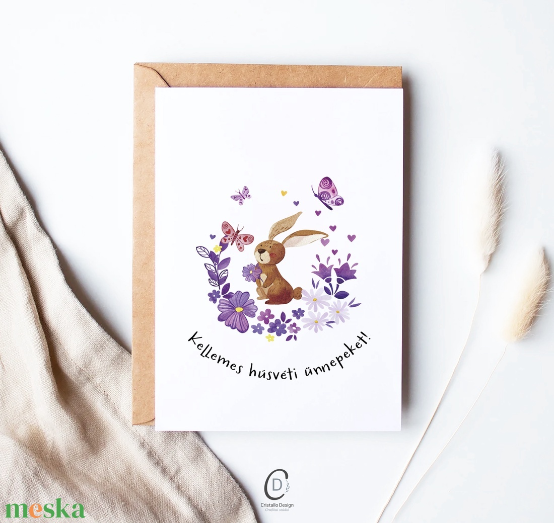 Húsvéti képeslapok, ajándékkísérő, nyuszis üdvözlőlap szett 5 db - ünnepi díszek, dekorációk - húsvéti díszek és dekorációk - húsvéti képeslapok - Meska.hu