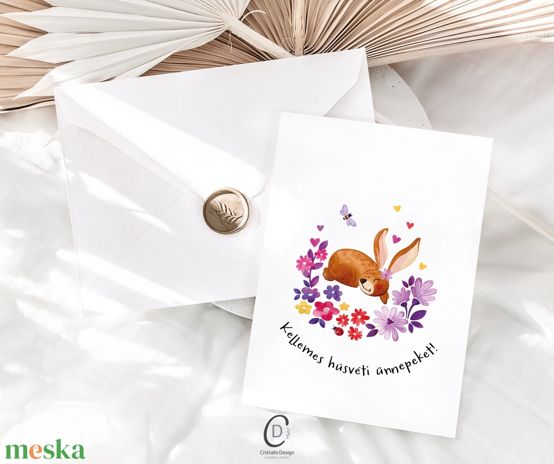 Húsvéti képeslapok, ajándékkísérő, nyuszis üdvözlőlap szett 5 db - ünnepi díszek, dekorációk - húsvéti díszek és dekorációk - húsvéti képeslapok - Meska.hu