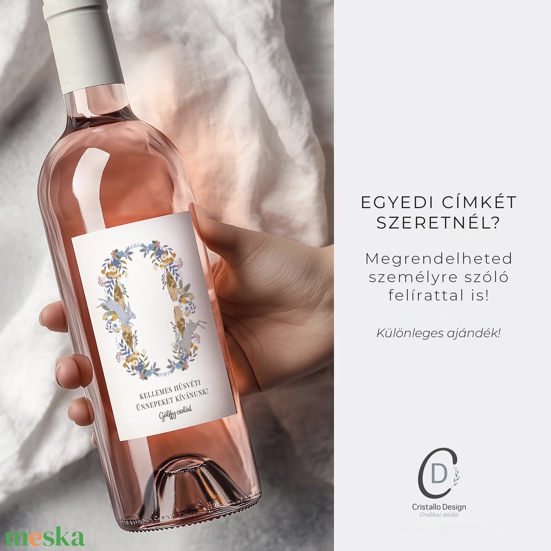 Húsvéti borospalack címke, pálinkás címke, nyuszis ajándékátadó, egyedi italos üveg matrica - ünnepi díszek, dekorációk - húsvéti díszek és dekorációk - húsvéti matrica - Meska.hu