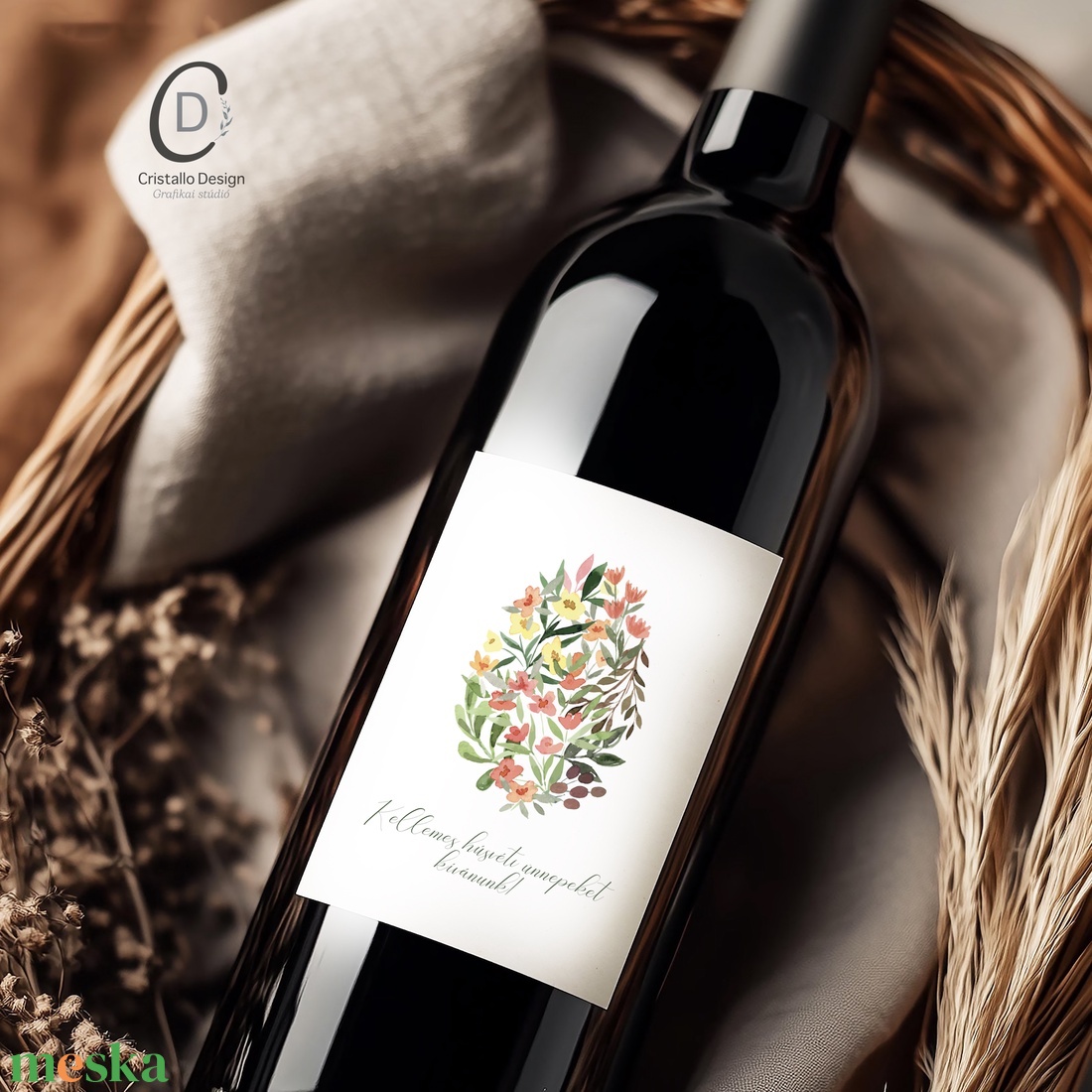 Húsvéti borospalack címke, pálinkás címke, ajándékátadó, egyedi italos üveg matrica - ünnepi díszek, dekorációk - húsvéti díszek és dekorációk - húsvéti matrica - Meska.hu