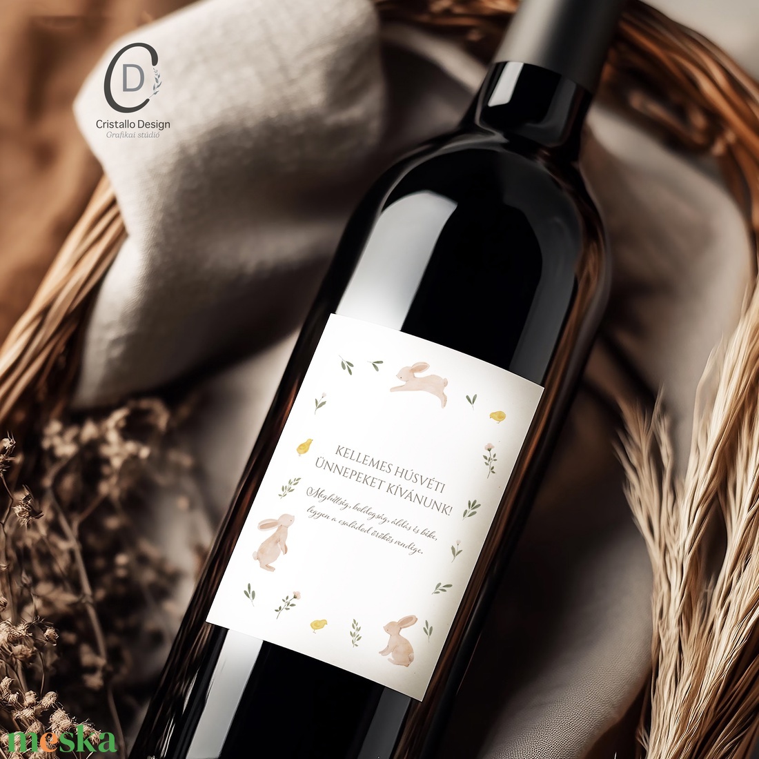 Húsvéti borospalack címke, pálinkás címke, nyuszis ajándékátadó, egyedi italos üveg matrica - ünnepi díszek, dekorációk - húsvéti díszek és dekorációk - húsvéti matrica - Meska.hu